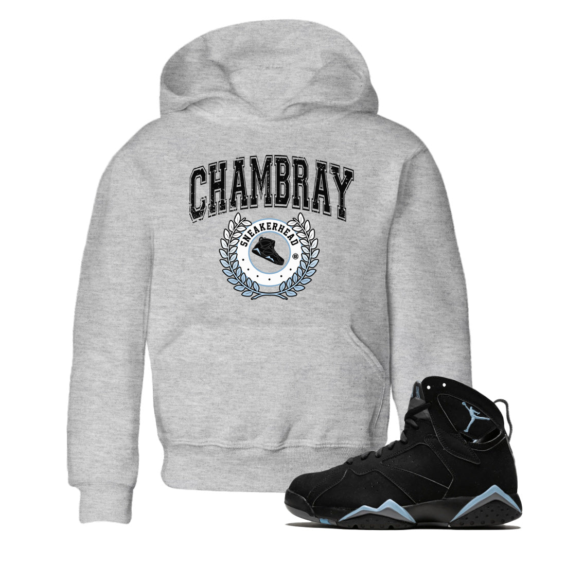 Air Jordan 7 Chambray Sneaker Match Tees Sneaker Letter Sneaker Tees AJ7 Chambray Sneaker Release Tees Kids Shirts Heather Grey 1