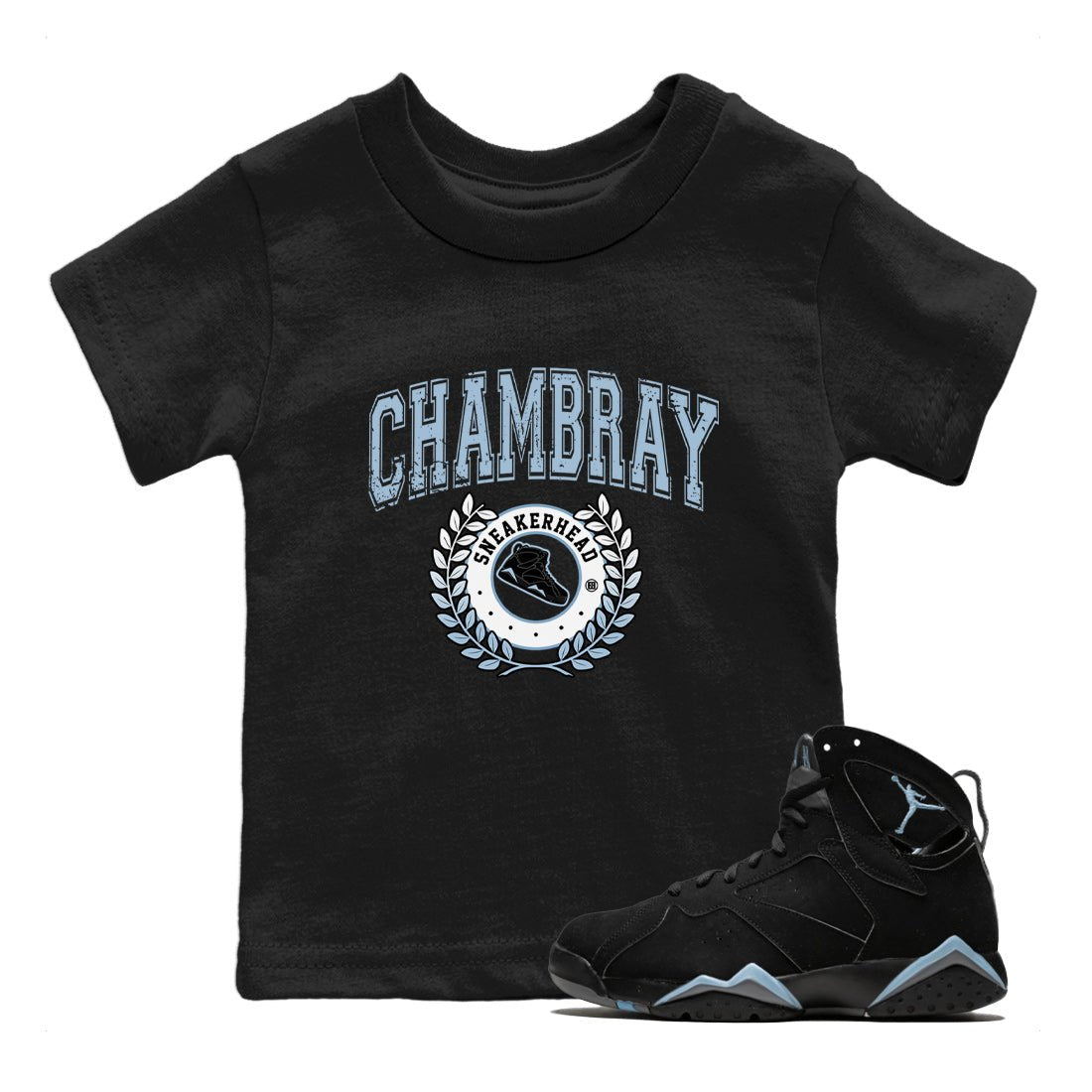 Air Jordan 7 Chambray Sneaker Match Tees Sneaker Letter Sneaker Tees AJ7 Chambray Sneaker Release Tees Kids Shirts Black 1