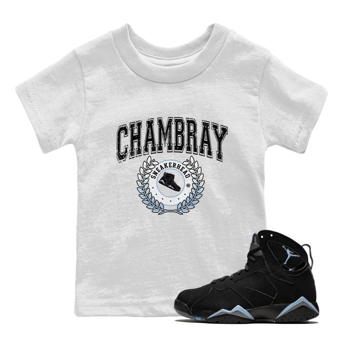 Air Jordan 7 Chambray Sneaker Match Tees Sneaker Letter Sneaker Tees AJ7 Chambray Sneaker Release Tees Kids Shirts White 1