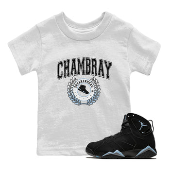 Air Jordan 7 Chambray Sneaker Match Tees Sneaker Letter Sneaker Tees AJ7 Chambray Sneaker Release Tees Kids Shirts White 1