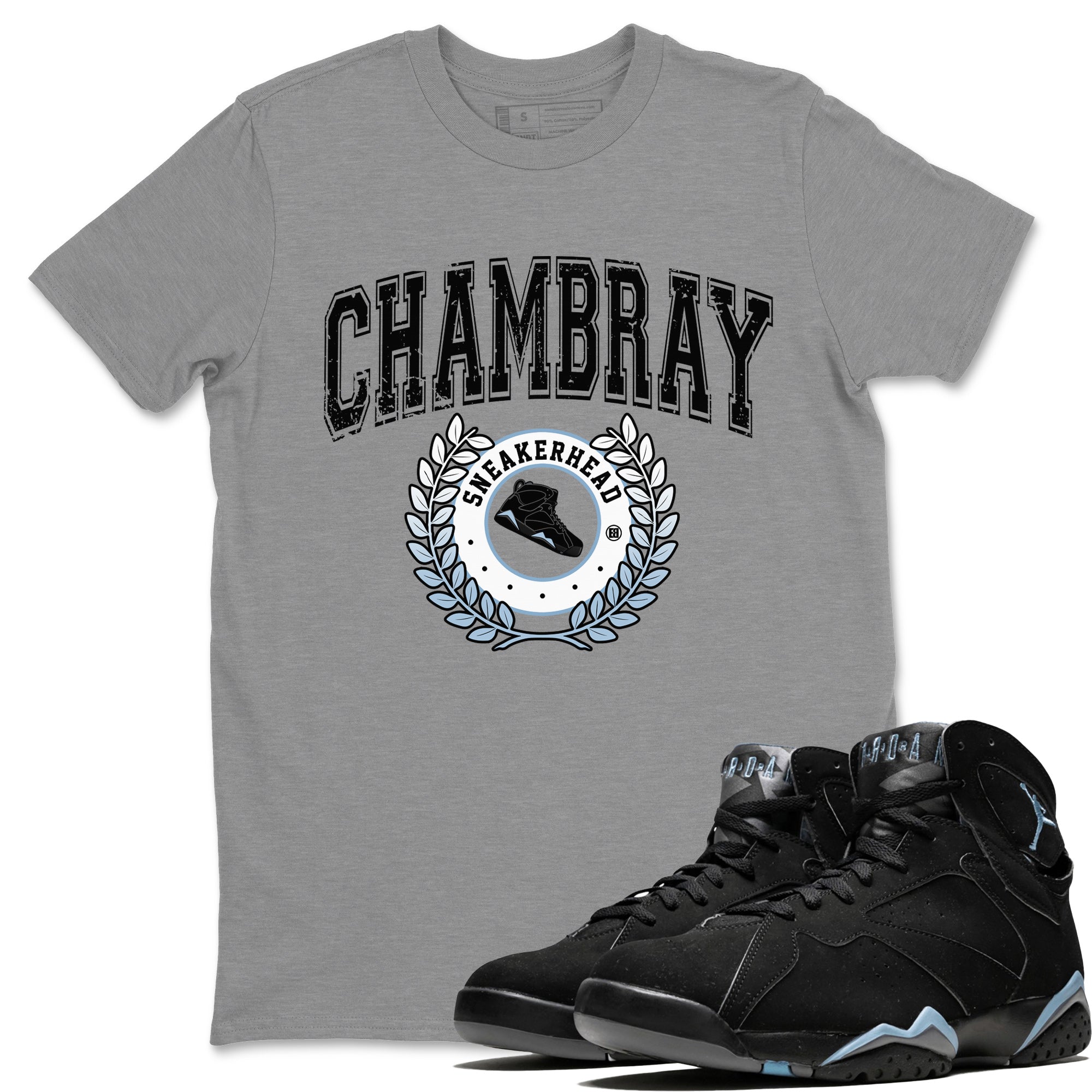 Air Jordan 7 Chambray Sneaker Match Tees Sneaker Letter Sneaker Tees AJ7 Chambray Sneaker Release Tees Unisex Shirts Heather Grey 1