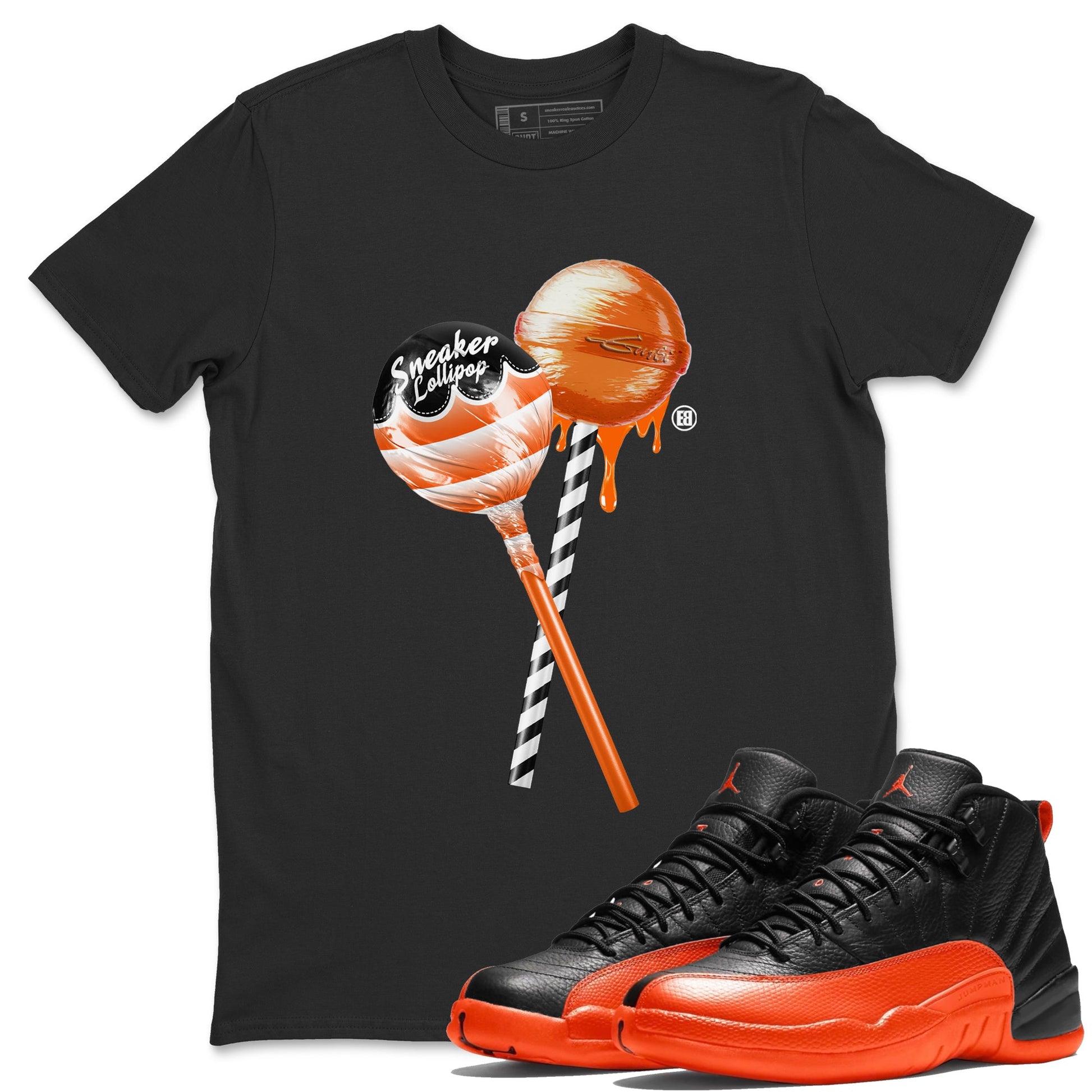 Air Jordan 12 Brilliant Orange Sneaker Match Tees Sneaker Lollipops Sneaker Tees 12s Brilliant Orange Tee Unisex Shirts Black 1