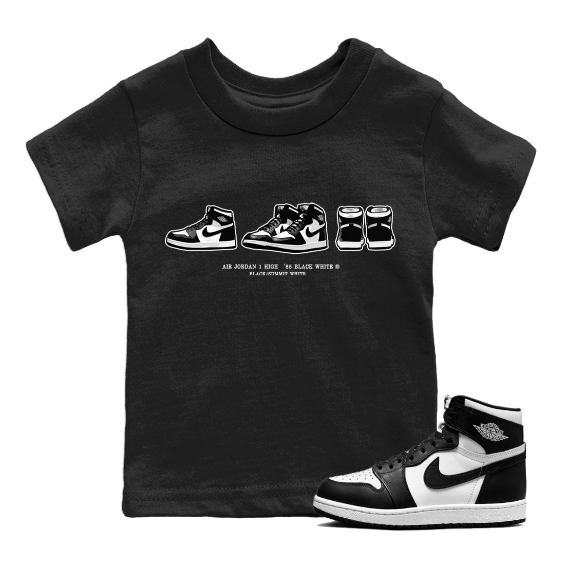 Jordan 1 Black White Sneaker Match Tees Sneaker Prelude Sneaker Tees Jordan 1 Black White Sneaker Release Tees Kids Shirts