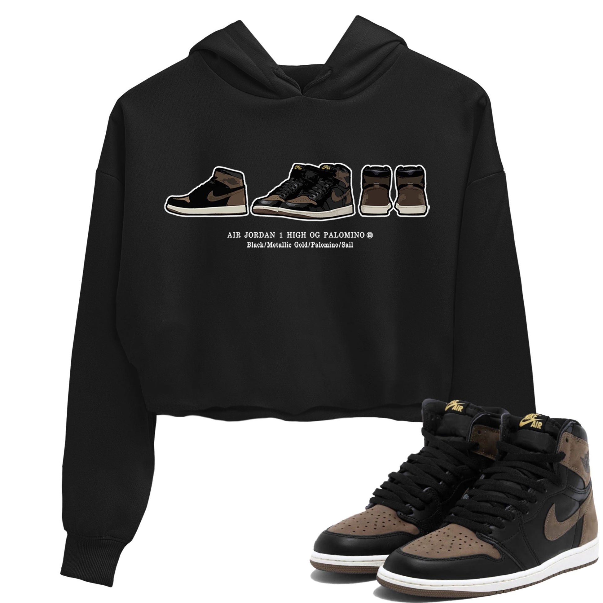 Air Jordan 1 Palomino shirt to match jordans Sneaker Prelude sneaker tees Crew Neck Jordan 1 Retro High OG Palomino SNRT Sneaker Release Tees Black 1 Crop T-Shirt