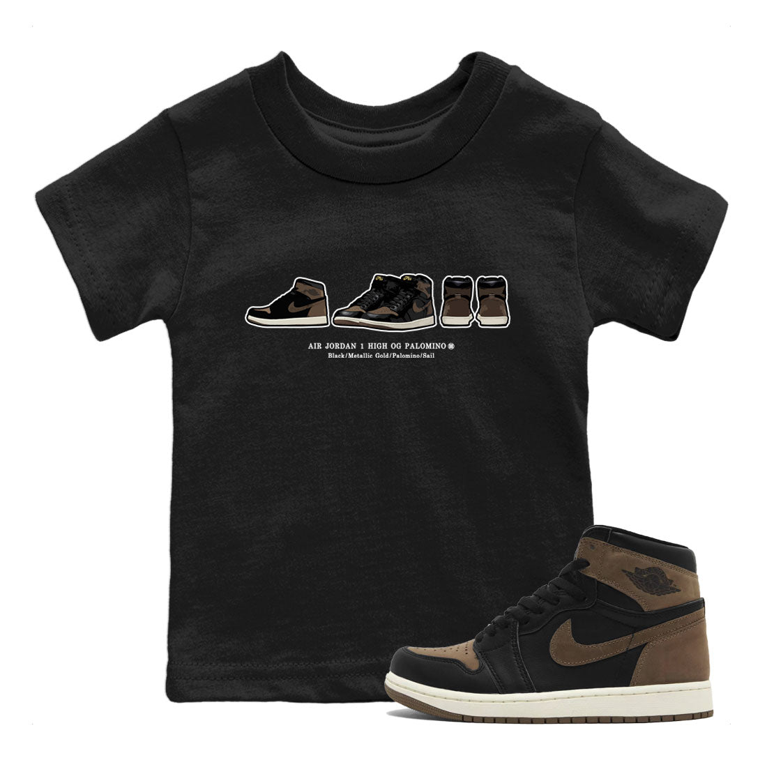 Air Jordan 1 Palomino shirt to match jordans Sneaker Prelude sneaker tees Crew Neck Jordan 1 Retro High OG Palomino SNRT Sneaker Release Tees Baby Toddler Black 1 T-Shirt