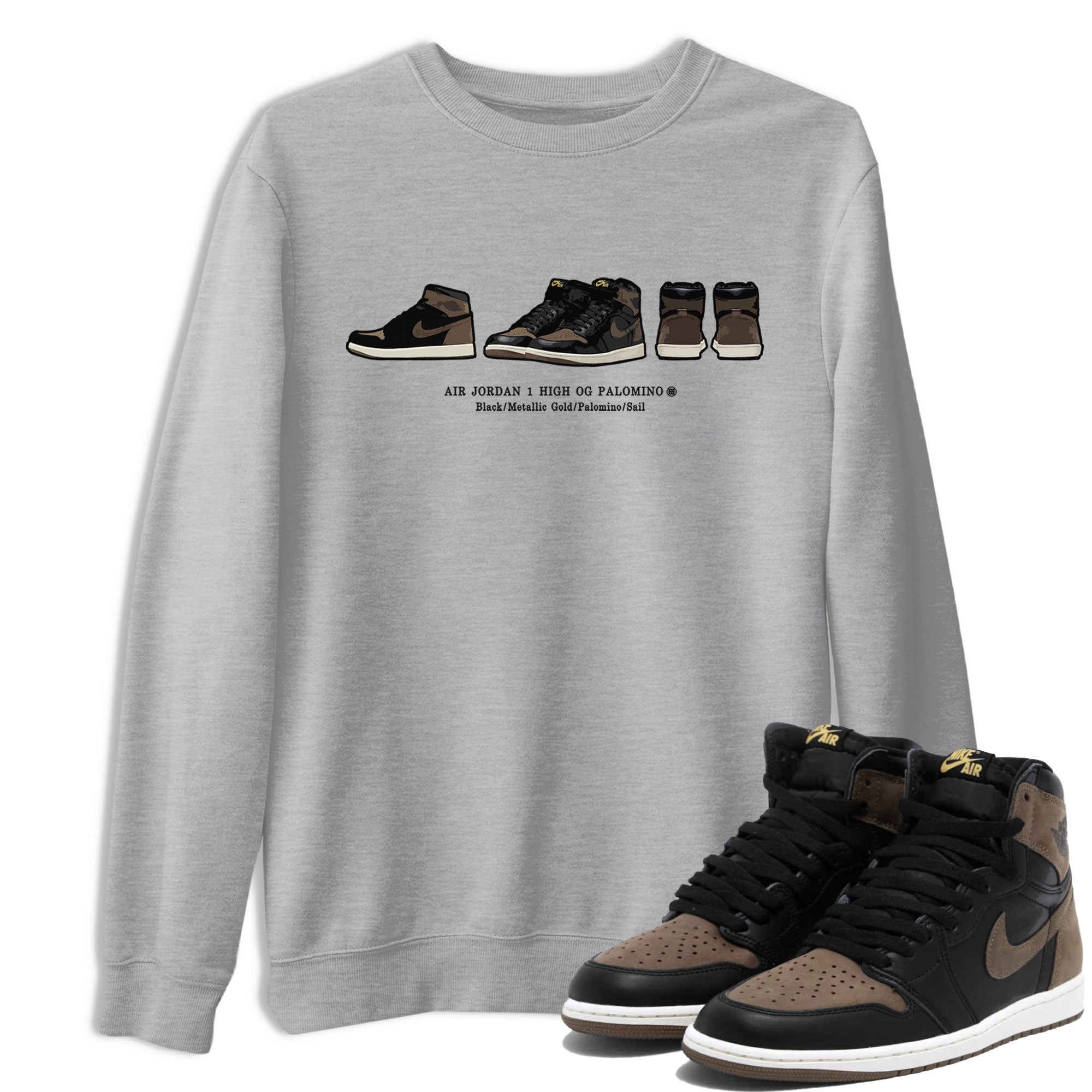 Air Jordan 1 Palomino shirt to match jordans Sneaker Prelude sneaker tees Crew Neck Jordan 1 Retro High OG Palomino SNRT Sneaker Release Tees Unisex Casual Shirts Heather Grey 1 T-Shirt