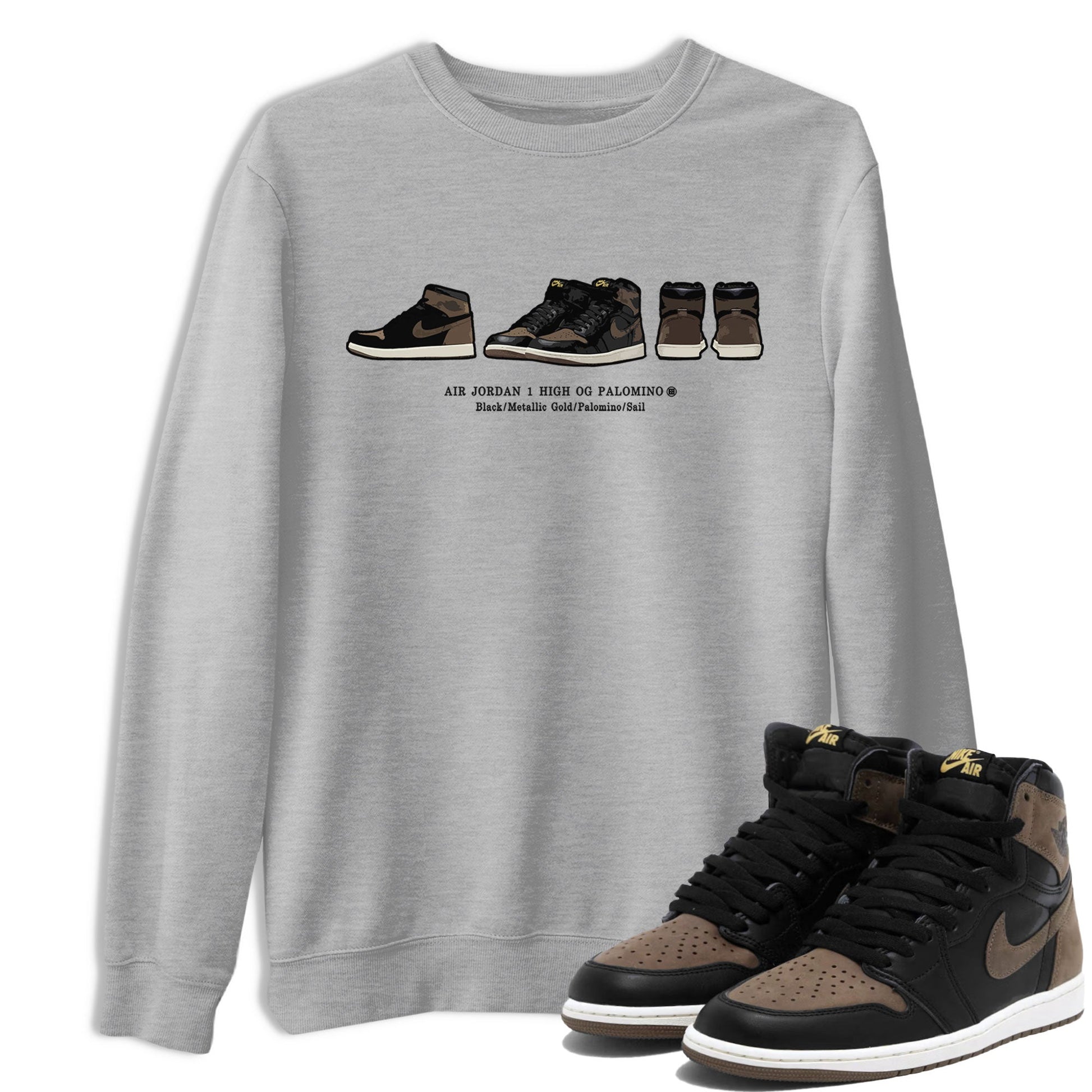 Air Jordan 1 Palomino shirt to match jordans Sneaker Prelude sneaker tees Crew Neck Jordan 1 Retro High OG Palomino SNRT Sneaker Release Tees Unisex Casual Shirts Heather Grey 1 T-Shirt