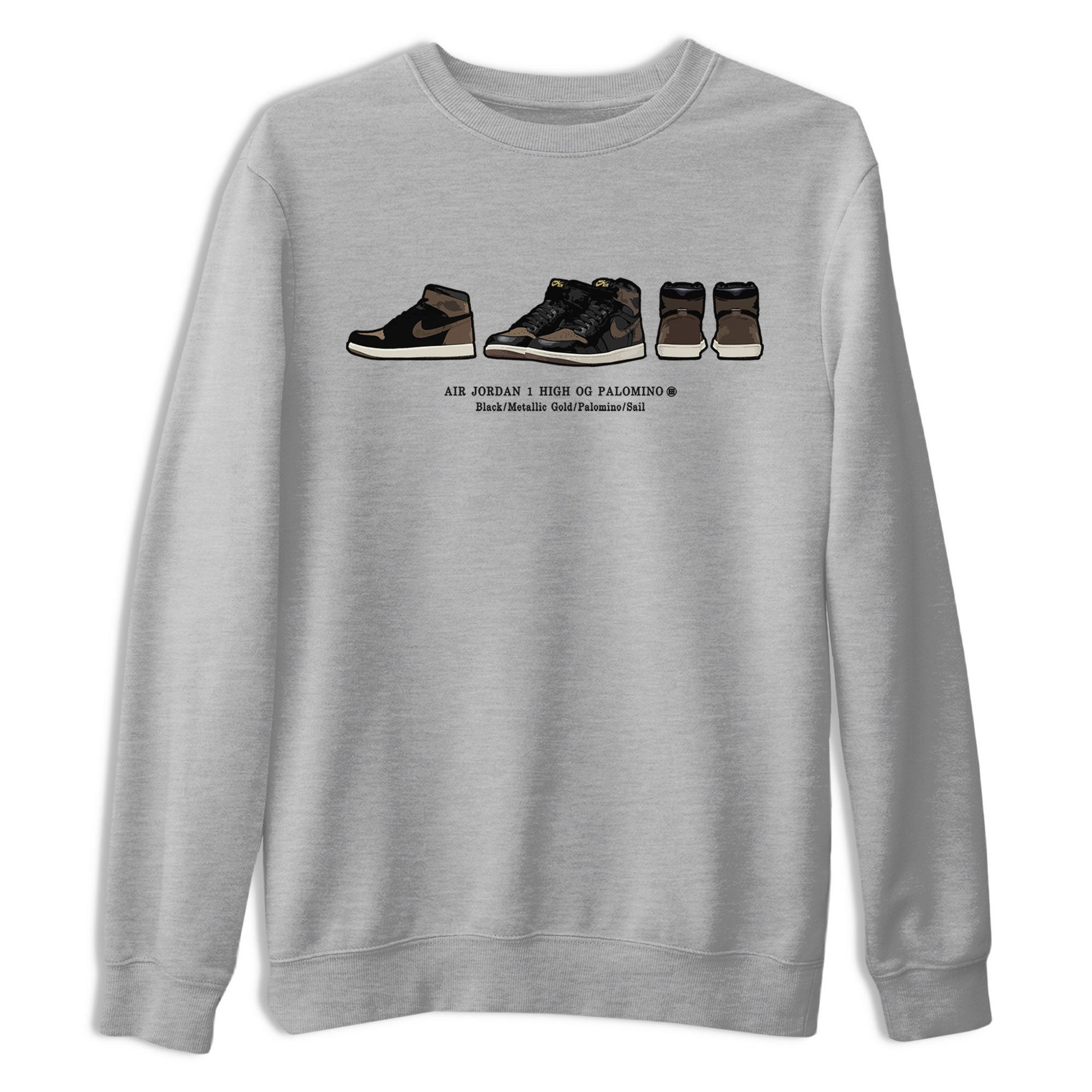 Air Jordan 1 Palomino shirt to match jordans Sneaker Prelude sneaker tees Crew Neck Jordan 1 Retro High OG Palomino SNRT Sneaker Release Tees Unisex Casual Shirts Heather Grey 2 T-Shirt