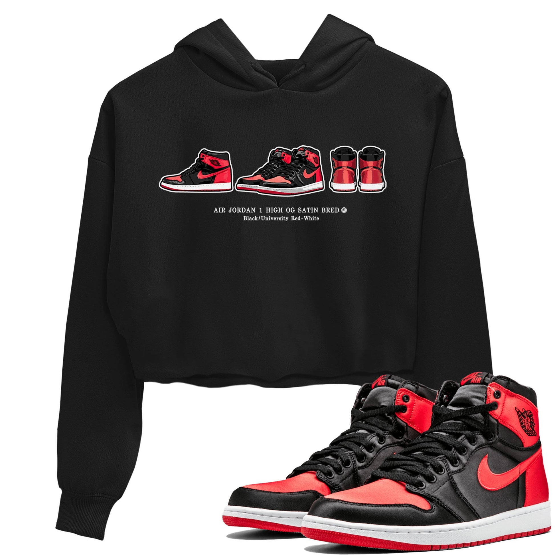 Air Jordan 1 Satin Bred Sneaker Match Tees Sneaker Prelude Sneaker Tees Air Jordan 1 Satin Bred SNRT Sneaker Release Tees Women's Shirts Black 1