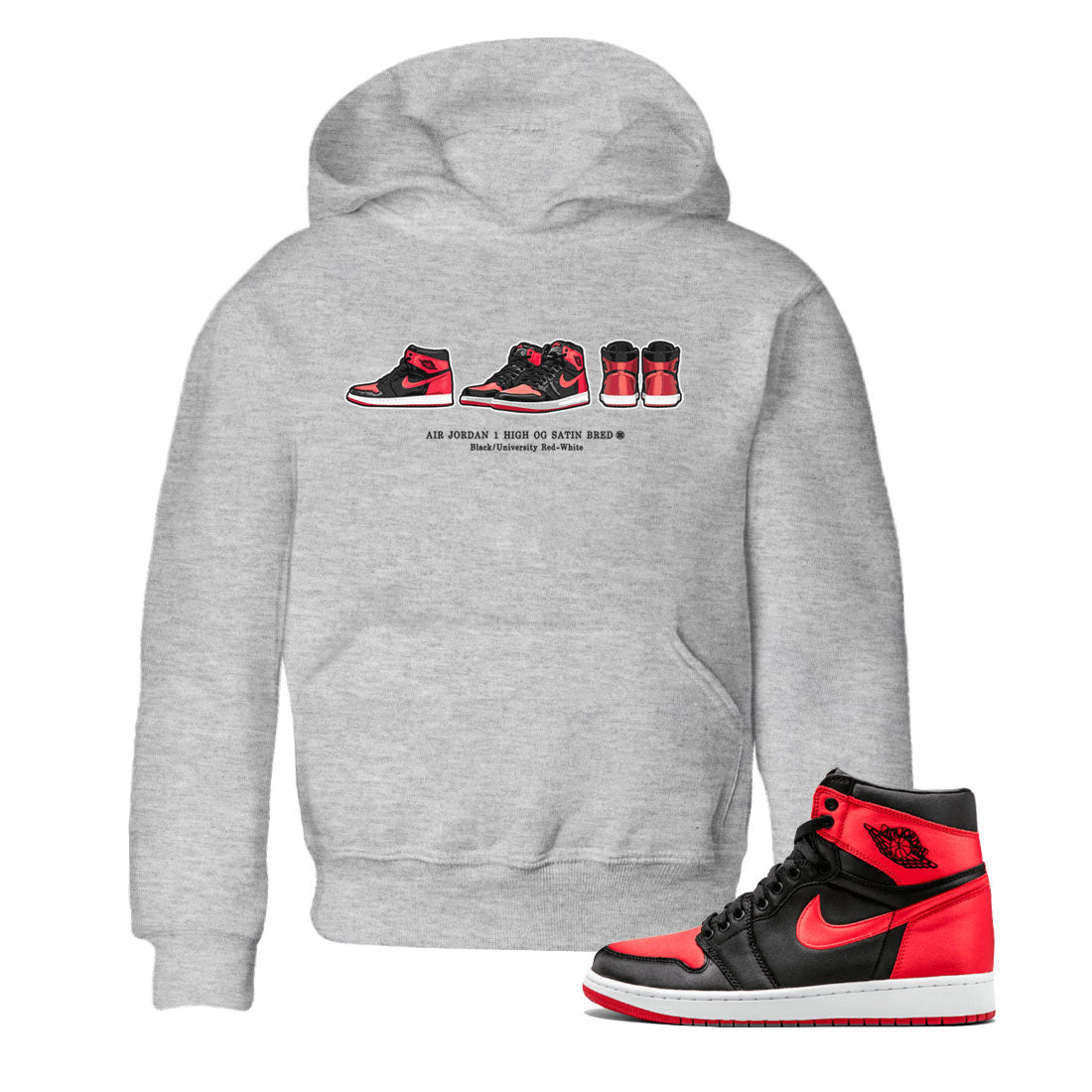 Air Jordan 1 Satin Bred Sneaker Match Tees Sneaker Prelude Sneaker Tees Air Jordan 1 Satin Bred SNRT Sneaker Release Tees Kids, Youth, Baby Clothing Heather Grey 1