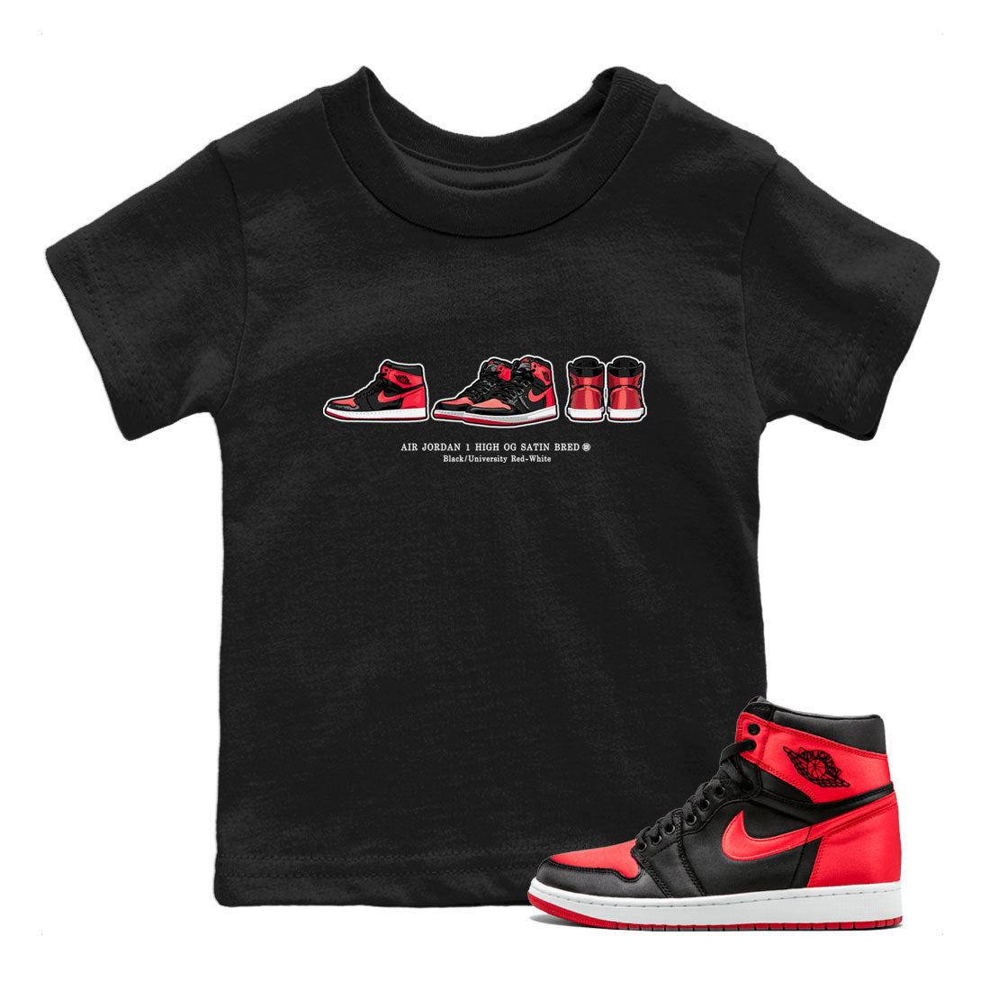 Air Jordan 1 Satin Bred Sneaker Match Tees Sneaker Prelude Sneaker Tees Air Jordan 1 Satin Bred SNRT Sneaker Release Tees Kids, Youth, Baby Clothing Black 1