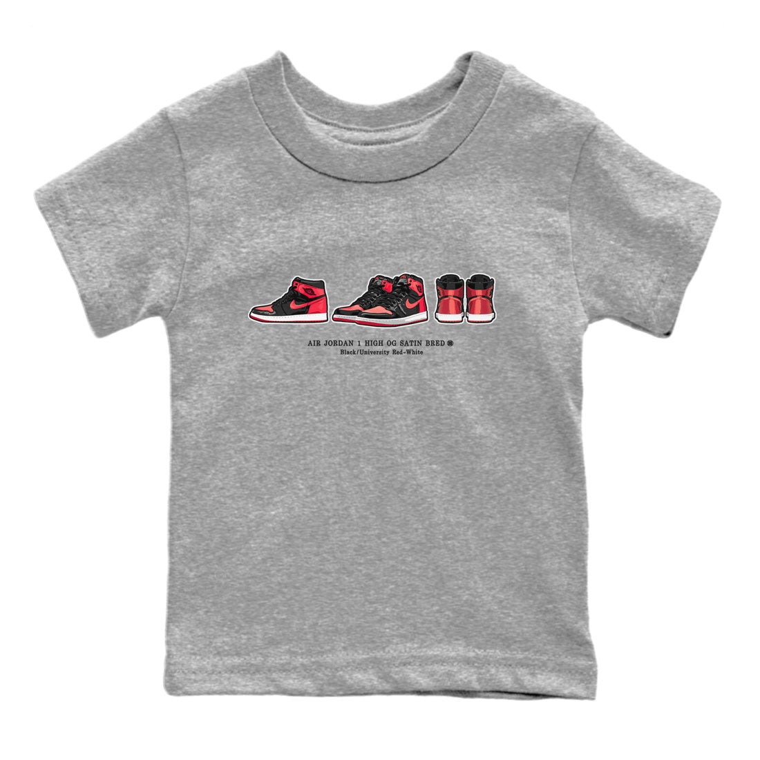 Air Jordan 1 Satin Bred Sneaker Match Tees Sneaker Prelude Sneaker Tees Air Jordan 1 Satin Bred SNRT Sneaker Release Tees Kids, Youth, Baby Clothing Heather Grey 2