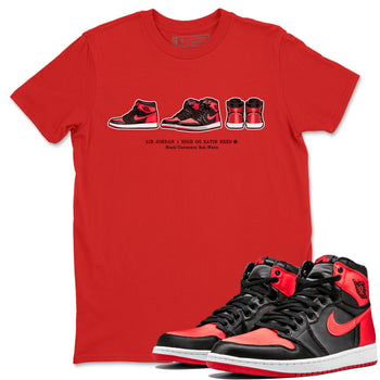 Air Jordan 1 Satin Bred Sneaker Match Tees Sneaker Prelude Sneaker Tees Air Jordan 1 Satin Bred SNRT Sneaker Release Tees Short Sleeve T-Shirt Red 1