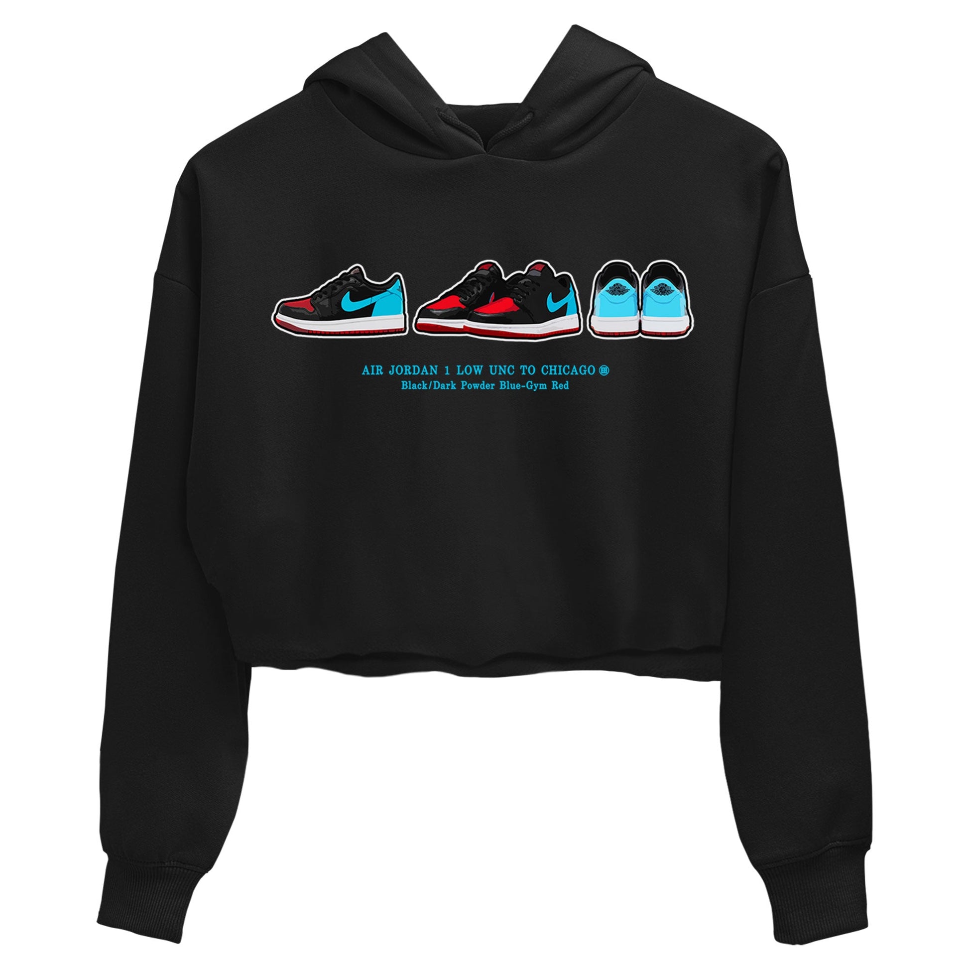 Air Jordan 1 UNC to Chicago Sneaker Match Tees Sneaker Prelude Sneaker Tees Jordan 1 Low OG WMNS UNC to Chicago SNRT Sneaker Release Tees Women's Shirts Black 2