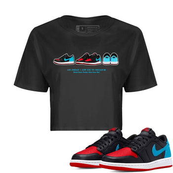 Air Jordan 1 UNC to Chicago Sneaker Match Tees Sneaker Prelude Sneaker Tees Jordan 1 Low OG WMNS UNC to Chicago SNRT Sneaker Release Tees Women's Shirts Black 1