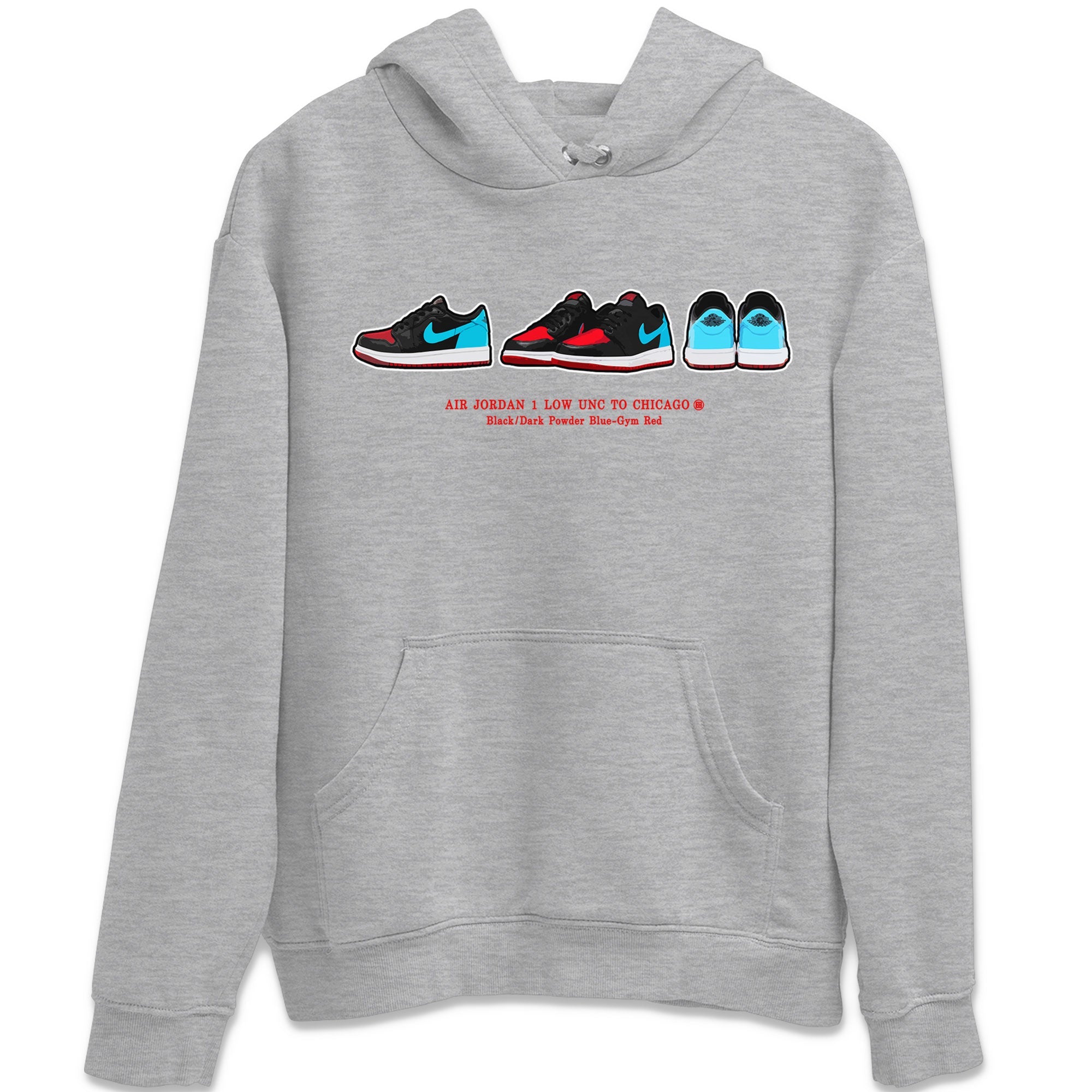 Air Jordan 1 UNC to Chicago Sneaker Match Tees Sneaker Prelude Sneaker Tees Jordan 1 Low OG WMNS UNC to Chicago SNRT Sneaker Release Tees Unisex Shirts Heather Grey 2