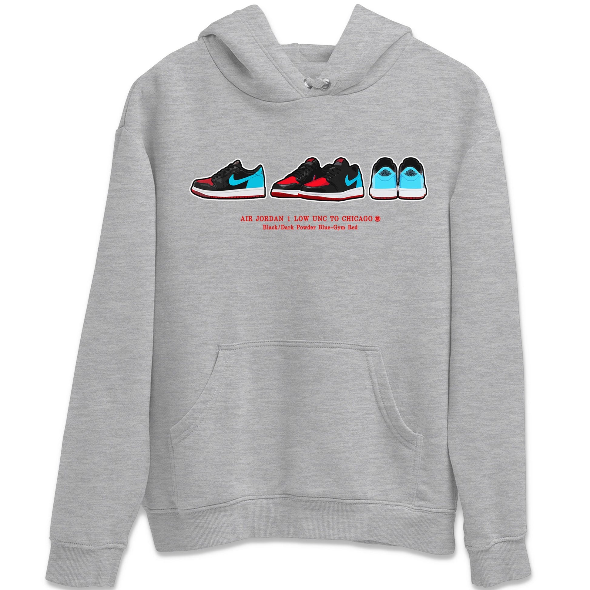 Air Jordan 1 UNC to Chicago Sneaker Match Tees Sneaker Prelude Sneaker Tees Jordan 1 Low OG WMNS UNC to Chicago SNRT Sneaker Release Tees Unisex Shirts Heather Grey 2