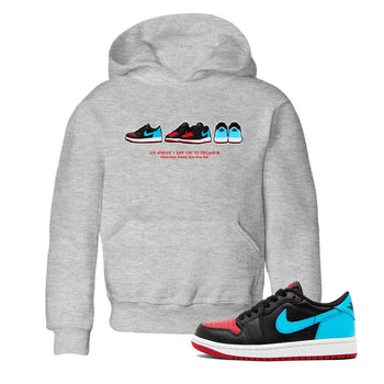 Air Jordan 1 UNC to Chicago Sneaker Match Tees Sneaker Prelude Sneaker Tees Jordan 1 Low OG WMNS UNC to Chicago SNRT Sneaker Release Tees Kids and Baby Youth Shirts Heather Grey 1