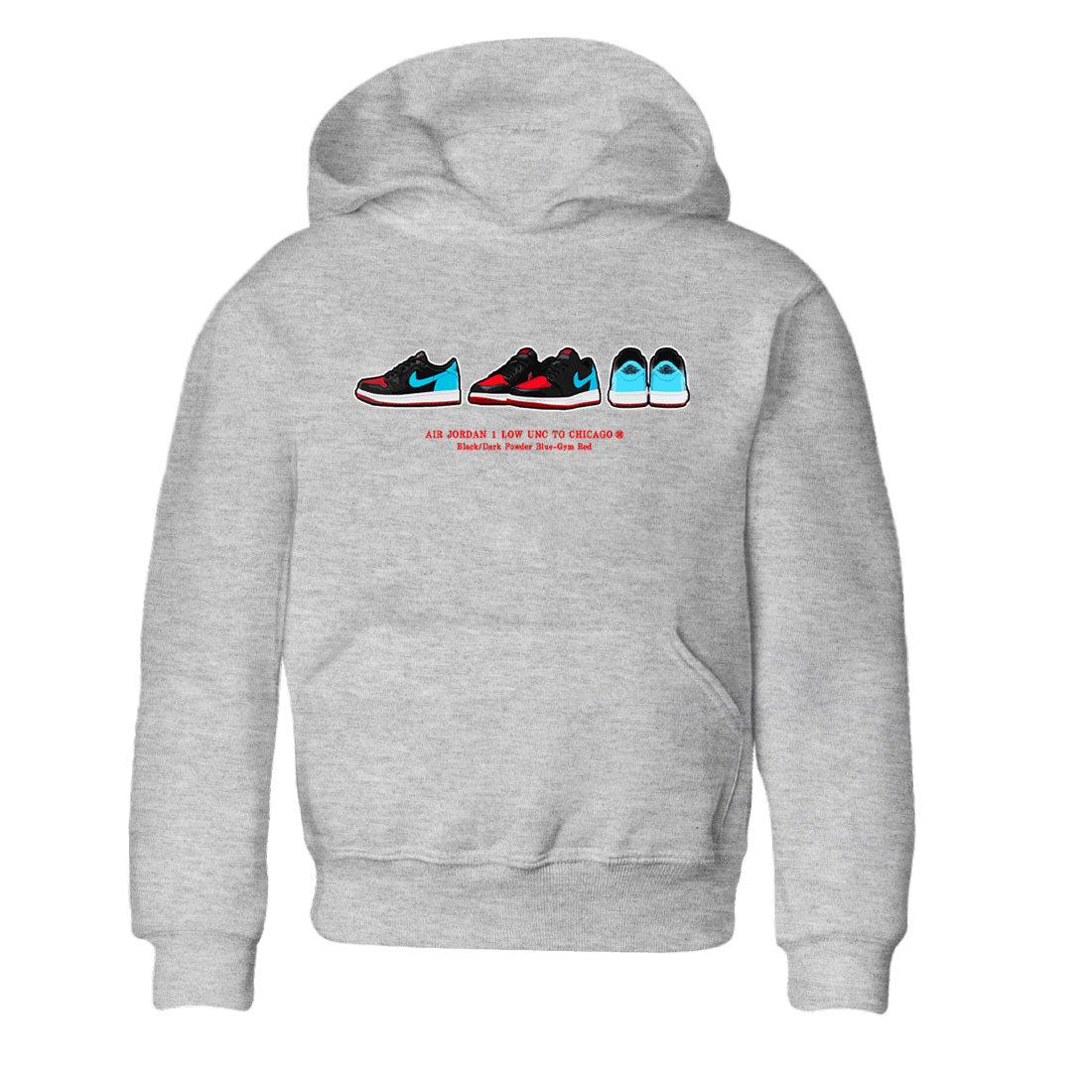 Air Jordan 1 UNC to Chicago Sneaker Match Tees Sneaker Prelude Sneaker Tees Jordan 1 Low OG WMNS UNC to Chicago SNRT Sneaker Release Tees Kids and Baby Youth Shirts Heather Grey 2