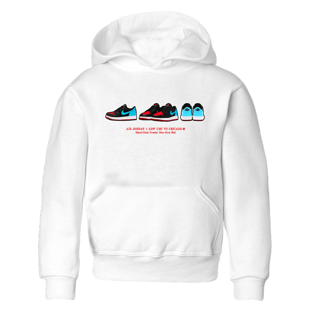 Air Jordan 1 UNC to Chicago Sneaker Match Tees Sneaker Prelude Sneaker Tees Jordan 1 Low OG WMNS UNC to Chicago SNRT Sneaker Release Tees Kids and Baby Youth Shirts White 2