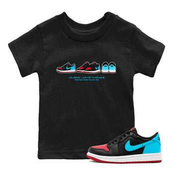 Air Jordan 1 UNC to Chicago Sneaker Match Tees Sneaker Prelude Sneaker Tees Jordan 1 Low OG WMNS UNC to Chicago SNRT Sneaker Release Tees Kids and Baby Youth Shirts Black 1