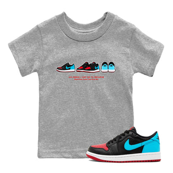 Air Jordan 1 UNC to Chicago Sneaker Match Tees Sneaker Prelude Sneaker Tees Jordan 1 Low OG WMNS UNC to Chicago SNRT Sneaker Release Tees Kids and Baby Youth Shirts Heather Grey 1
