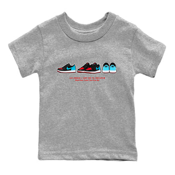 Air Jordan 1 UNC to Chicago Sneaker Match Tees Sneaker Prelude Sneaker Tees Jordan 1 Low OG WMNS UNC to Chicago SNRT Sneaker Release Tees Kids and Baby Youth Shirts Heather Grey 2
