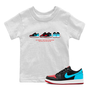 Air Jordan 1 UNC to Chicago Sneaker Match Tees Sneaker Prelude Sneaker Tees Jordan 1 Low OG WMNS UNC to Chicago SNRT Sneaker Release Tees Kids and Baby Youth Shirts White 1