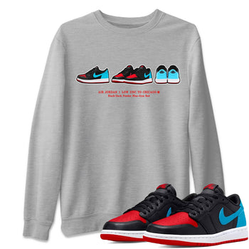 Air Jordan 1 UNC to Chicago Sneaker Match Tees Sneaker Prelude Sneaker Tees Jordan 1 Low OG WMNS UNC to Chicago SNRT Sneaker Release Tees Unisex Shirts Heather Grey 1