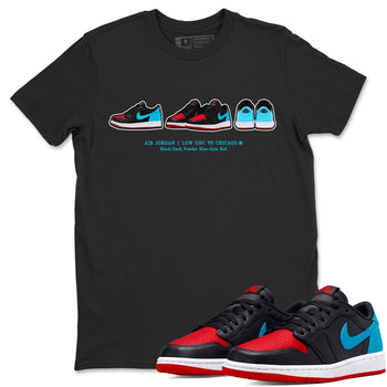 Air Jordan 1 UNC to Chicago Sneaker Match Tees Sneaker Prelude Sneaker Tees Jordan 1 Low OG WMNS UNC to Chicago SNRT Sneaker Release Tees Unisex Shirts Black 1