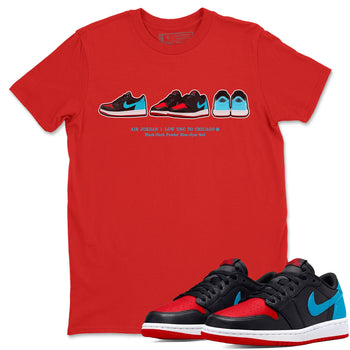 Air Jordan 1 UNC to Chicago Sneaker Match Tees Sneaker Prelude Sneaker Tees Jordan 1 Low OG WMNS UNC to Chicago SNRT Sneaker Release Tees Unisex Shirts Red 1