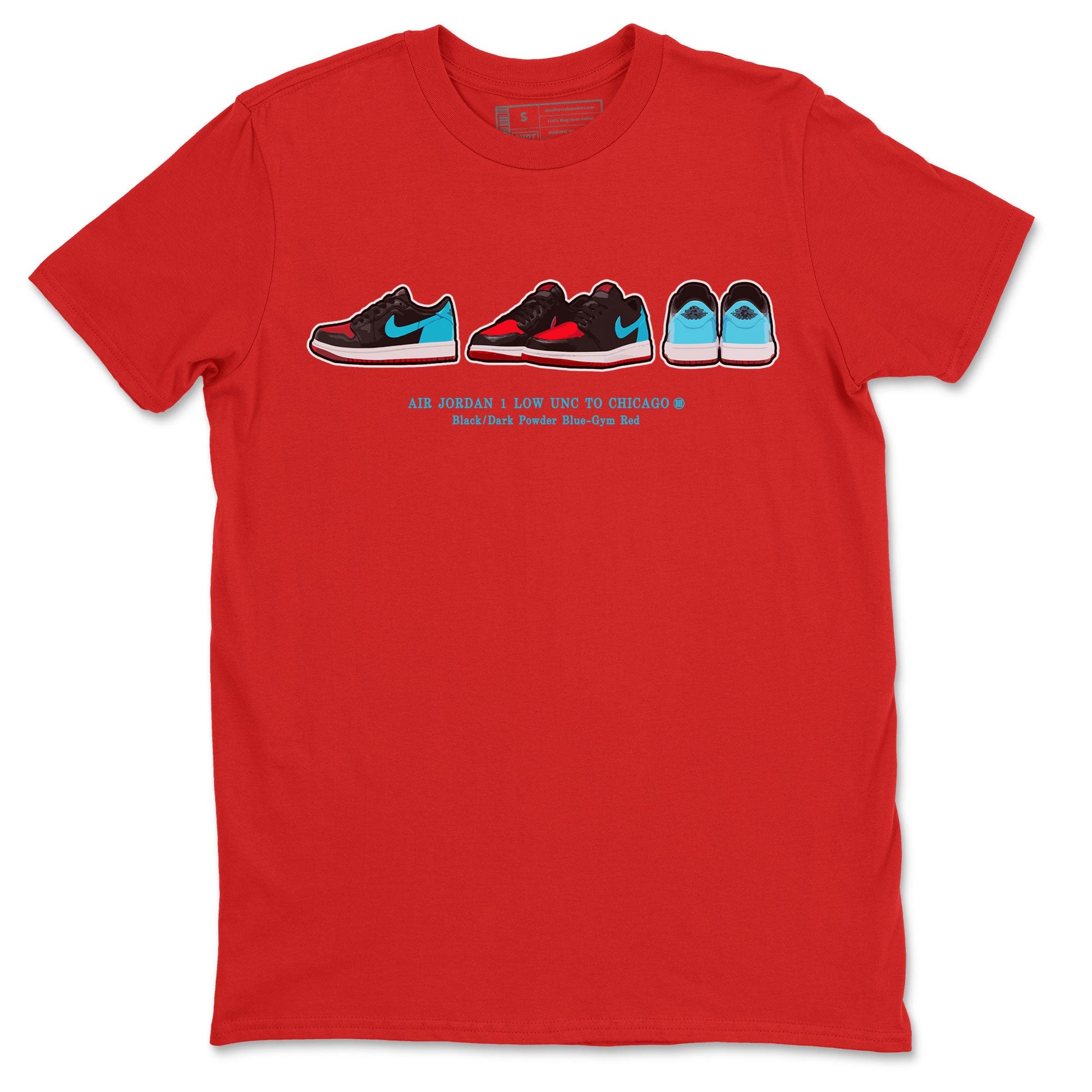 Air Jordan 1 UNC to Chicago Sneaker Match Tees Sneaker Prelude Sneaker Tees Jordan 1 Low OG WMNS UNC to Chicago SNRT Sneaker Release Tees Unisex Shirts Red 2