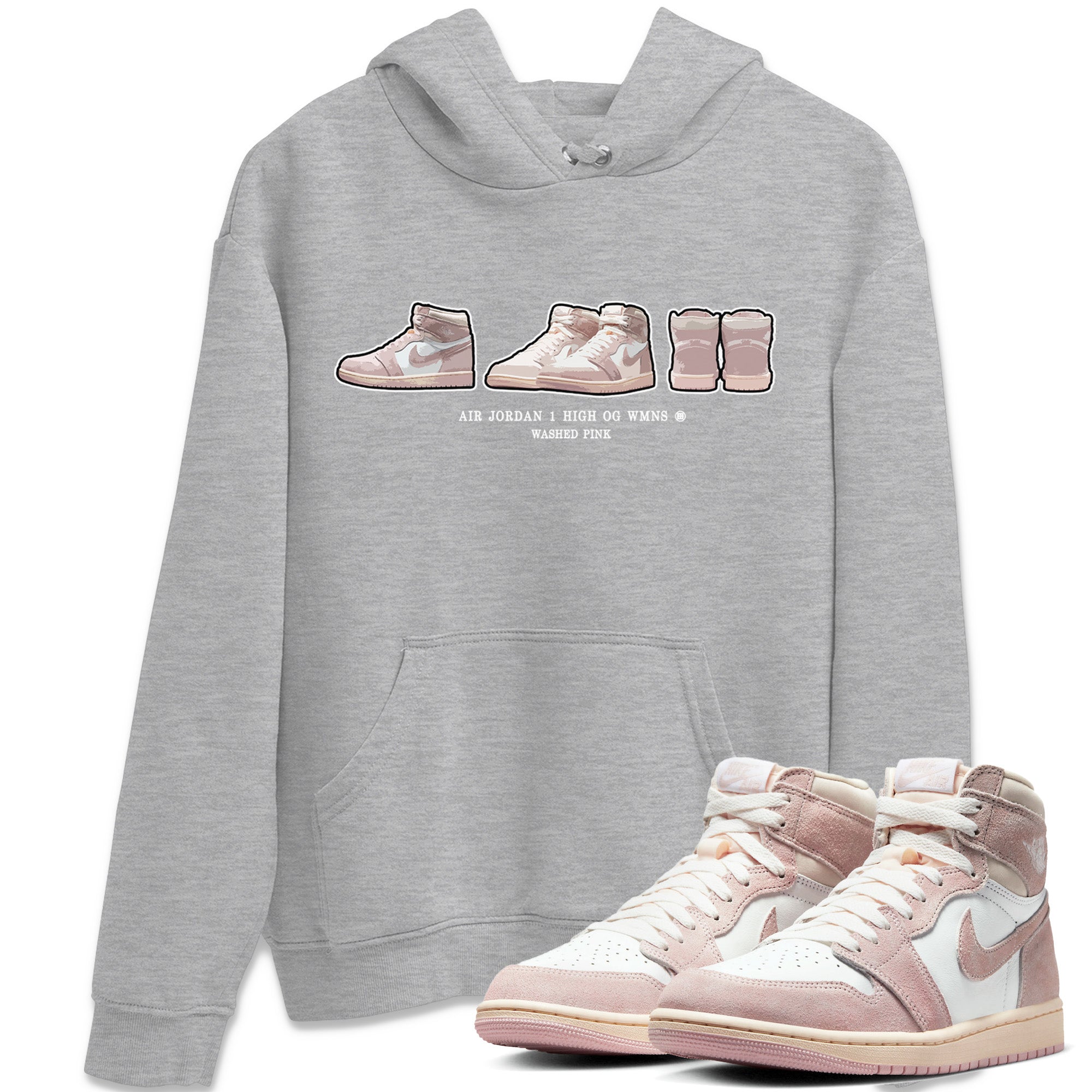 Air Jordan 1 Washed Pink Sneaker Match Tees Sneaker Prelude Sneaker Tees Air Jordan 1 High OG WMNS Washed Pink Sneaker Release Tees Unisex Shirts Heather Grey 1
