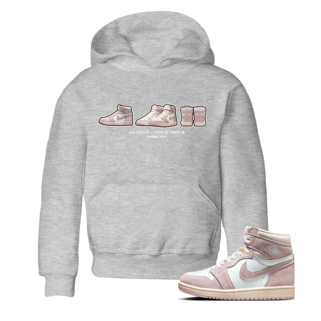 Air Jordan 1 Washed Pink Sneaker Match Tees Sneaker Prelude Sneaker Tees Air Jordan 1 High OG WMNS Washed Pink Sneaker Release Tees Kids Shirts Heather Grey 1