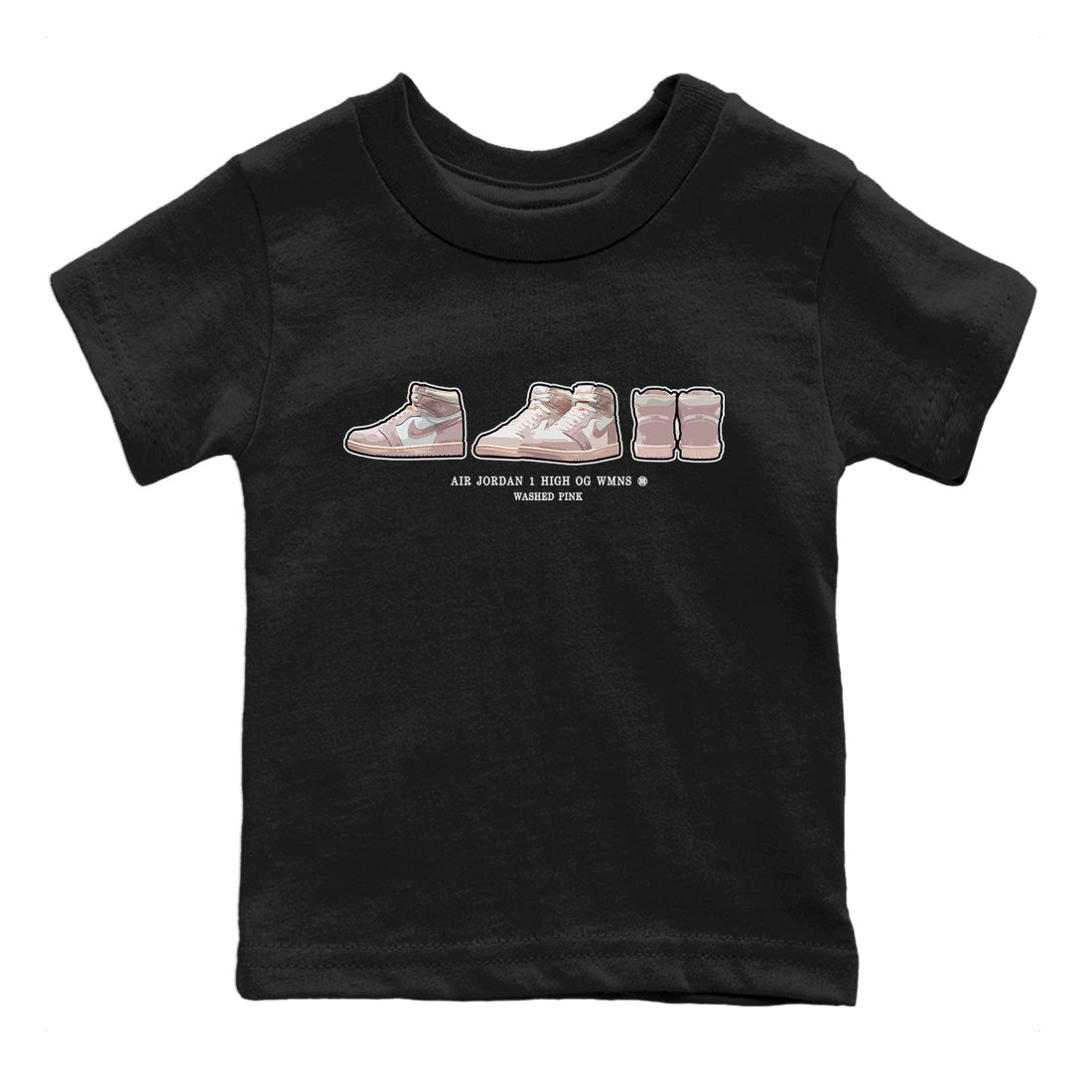 Air Jordan 1 Washed Pink Sneaker Match Tees Sneaker Prelude Sneaker Tees Air Jordan 1 High OG WMNS Washed Pink Sneaker Release Tees Kids Shirts Black 2