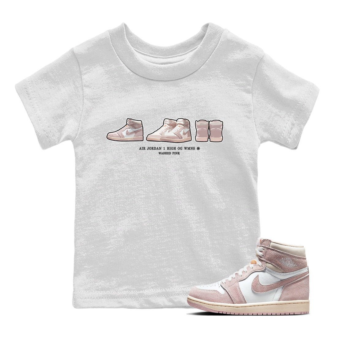 Air Jordan 1 Washed Pink Sneaker Match Tees Sneaker Prelude Sneaker Tees Air Jordan 1 High OG WMNS Washed Pink Sneaker Release Tees Kids Shirts White 1