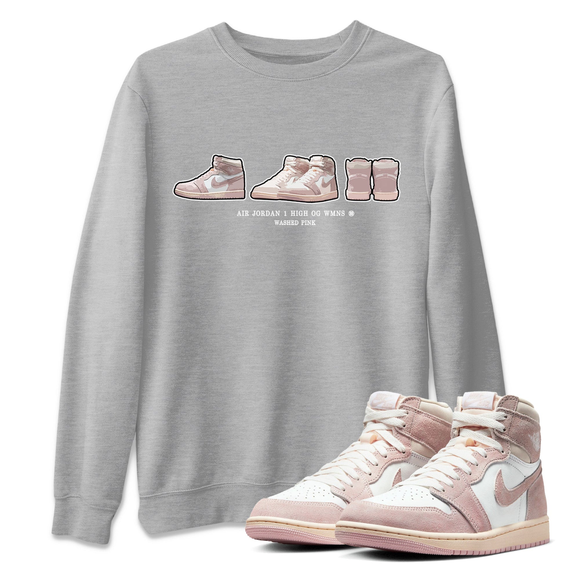 Air Jordan 1 Washed Pink Sneaker Match Tees Sneaker Prelude Sneaker Tees Air Jordan 1 High OG WMNS Washed Pink Sneaker Release Tees Unisex Shirts Heather Grey 1