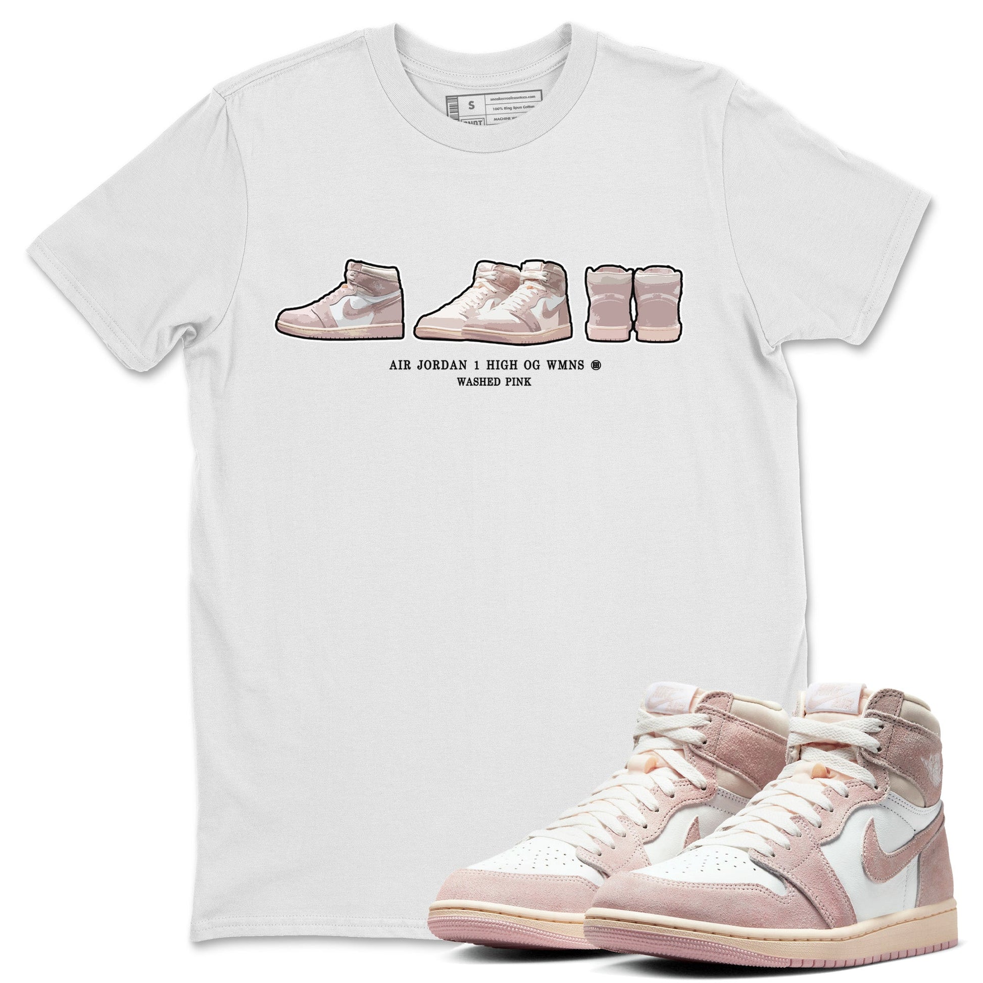 Air Jordan 1 Washed Pink Sneaker Match Tees Sneaker Prelude Sneaker Tees Air Jordan 1 High OG WMNS Washed Pink Sneaker Release Tees Unisex Shirts White 1