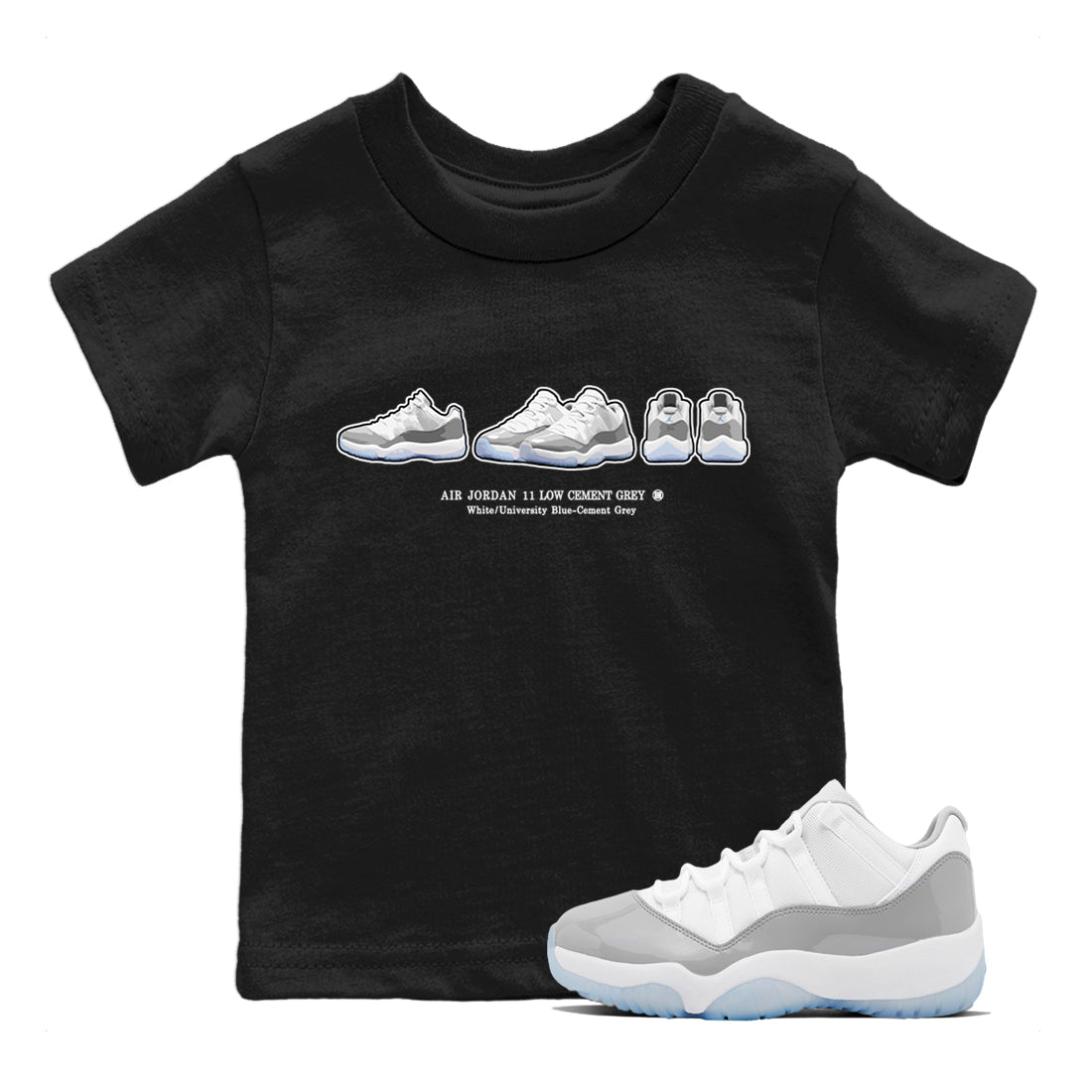 Air Jordan 11 White Cement Sneaker Match Tees Sneaker Prelude Sneaker Tees Air Jordan 11 Cement Grey Sneaker Release Tees Kids Shirts Black 1