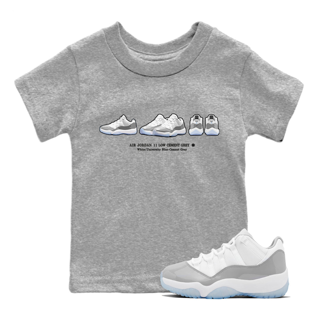 Air Jordan 11 White Cement Sneaker Match Tees Sneaker Prelude Sneaker Tees Air Jordan 11 Cement Grey Sneaker Release Tees Kids Shirts Heather Grey 1