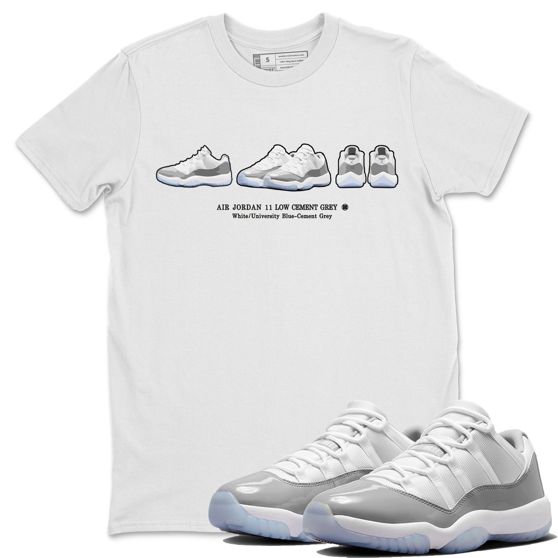 Air Jordan 11 White Cement Sneaker Match Tees Sneaker Prelude Sneaker Tees Air Jordan 11 Cement Grey Sneaker Release Tees Unisex Shirts White 1