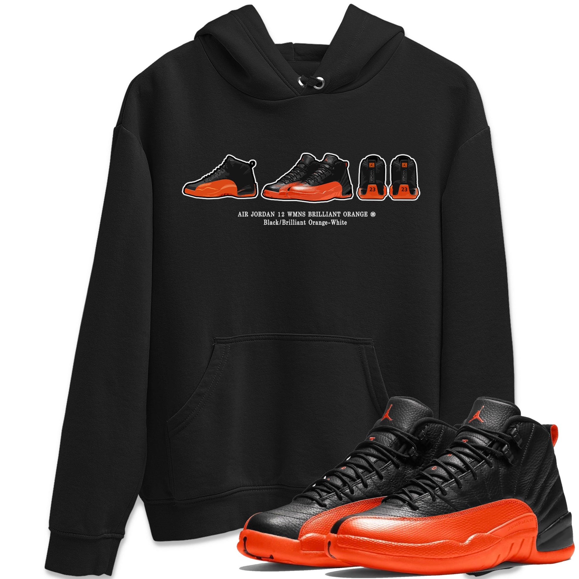 Air Jordan 12 Brilliant Orange Sneaker Match Tees Sneaker Prelude t shirt Air Jordan 12 WMNS Brilliant Orange Sneaker Tees Unisex Shirts Black 1