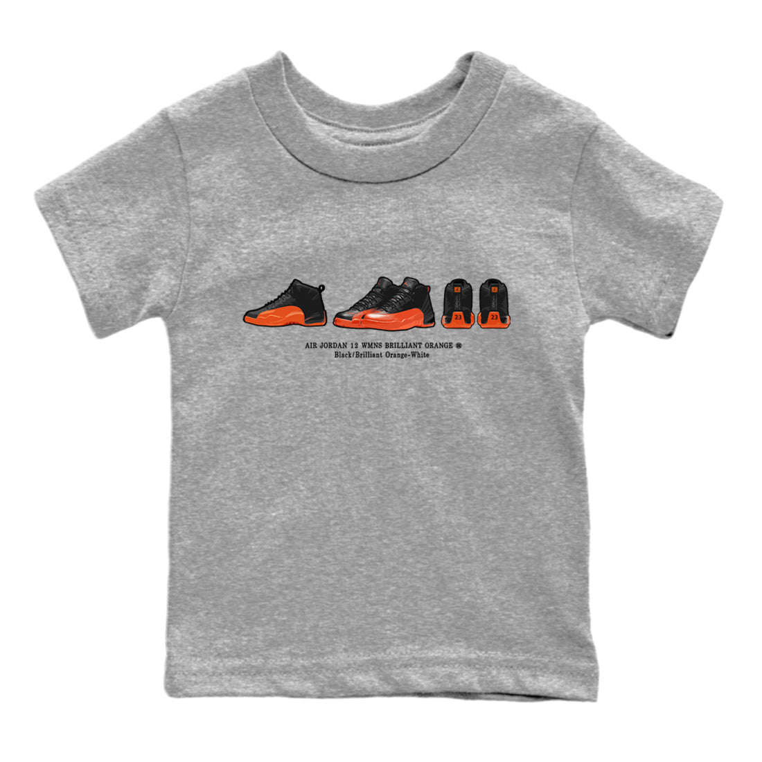 Air Jordan 12 Brilliant Orange Sneaker Match Tees Sneaker Prelude t shirt Air Jordan 12 WMNS Brilliant Orange Sneaker Tees Kids Shirts Heather Grey 2