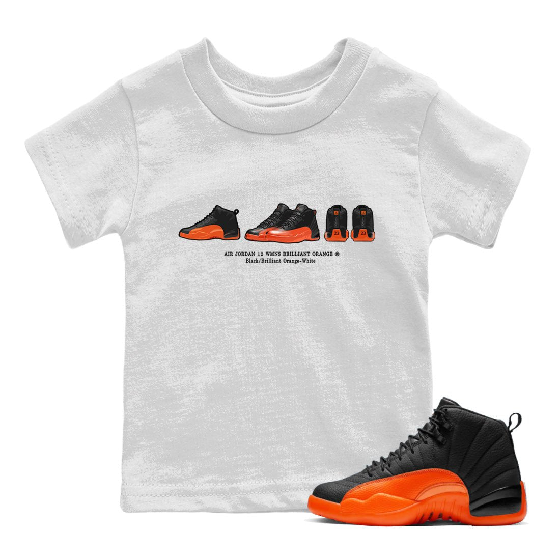 Air Jordan 12 Brilliant Orange Sneaker Match Tees Sneaker Prelude t shirt Air Jordan 12 WMNS Brilliant Orange Sneaker Tees Kids Shirts White 1