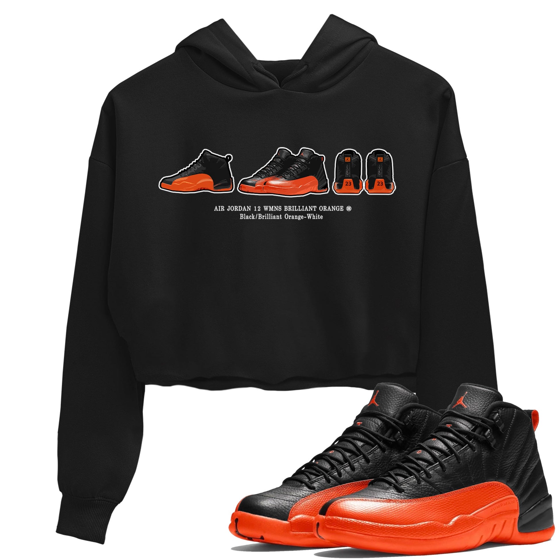 Air Jordan 12 Brilliant Orange Sneaker Match Tees Sneaker Prelude t shirt Air Jordan 12 WMNS Brilliant Orange Sneaker Tees Women's Shirts Black 1
