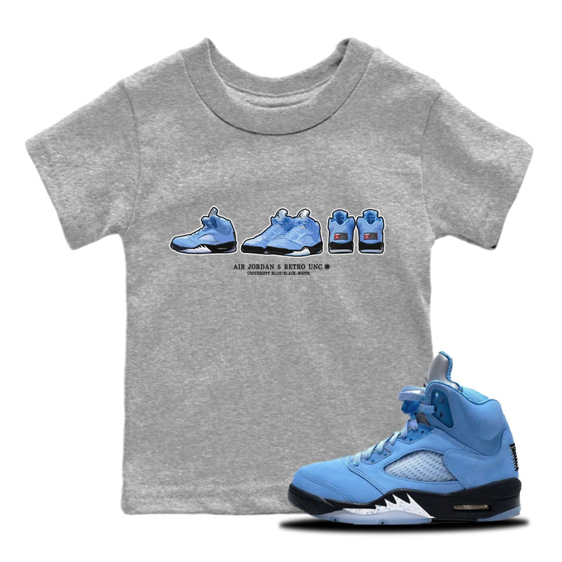 Air Jordan 5 UNC Sneaker Prelude Baby and Kids Sneaker Tees Air Jordan 5 Retro UNC Kids Sneaker Tees Size Chart