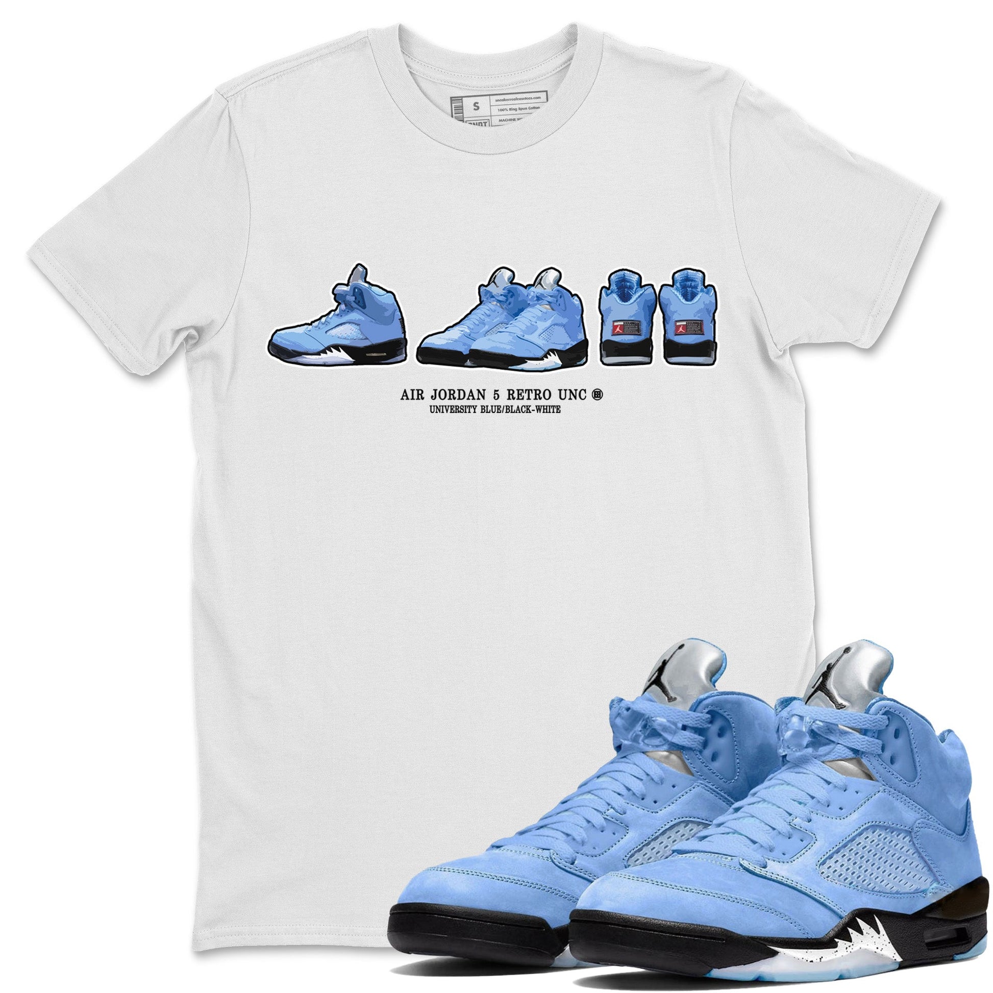 Jordan 5 UNC Jordan Shirts Sneaker Prelude Sneaker Tees Air Jordan 5 UNC SNRT Sneaker Tees Unisex Shirts White 1