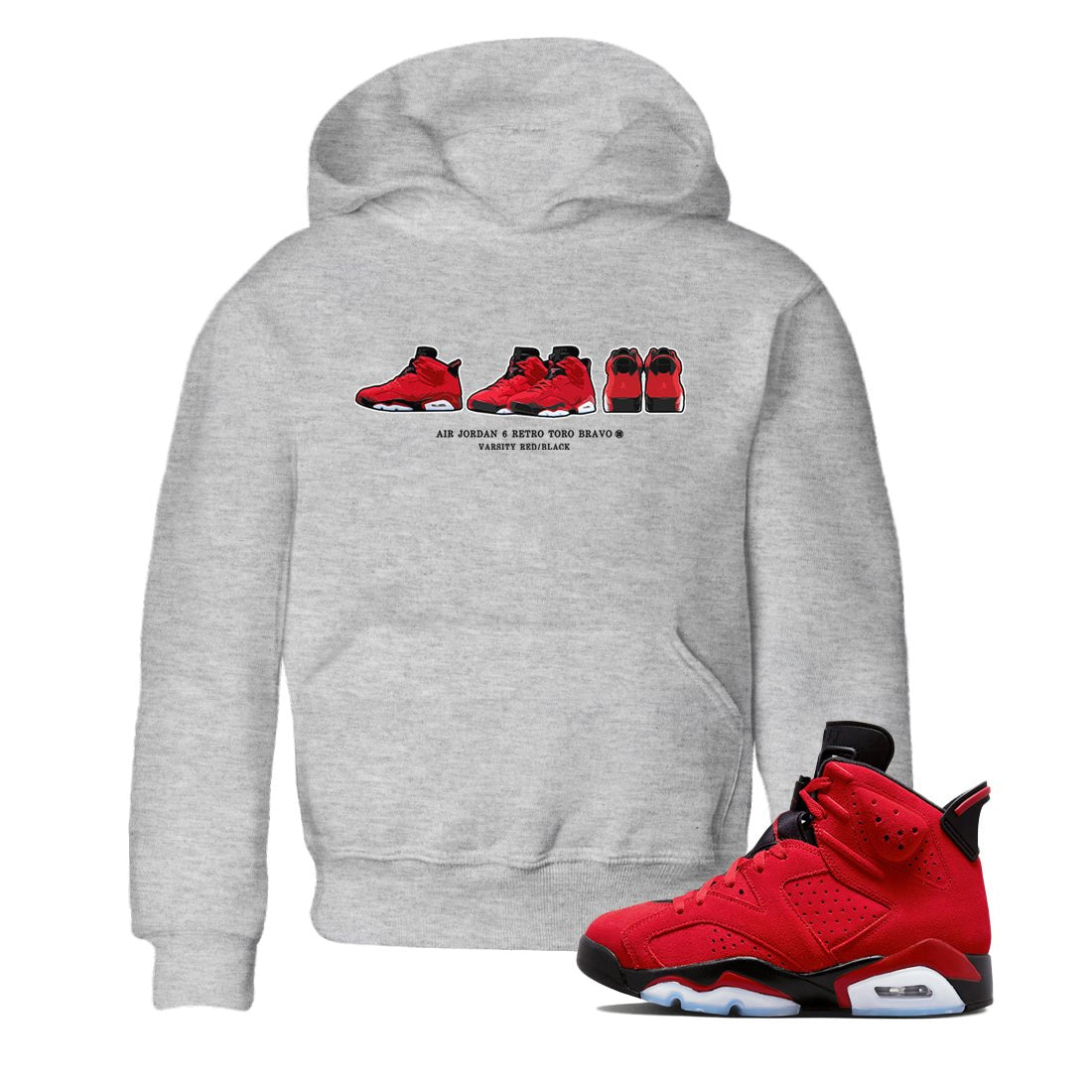 Air Jordan 6 Toro Bravo Sneaker Match Tees Sneaker Prelude Sneaker Tees Air Jordan 6 Toro Tees Kids Shirts Heather Grey 1