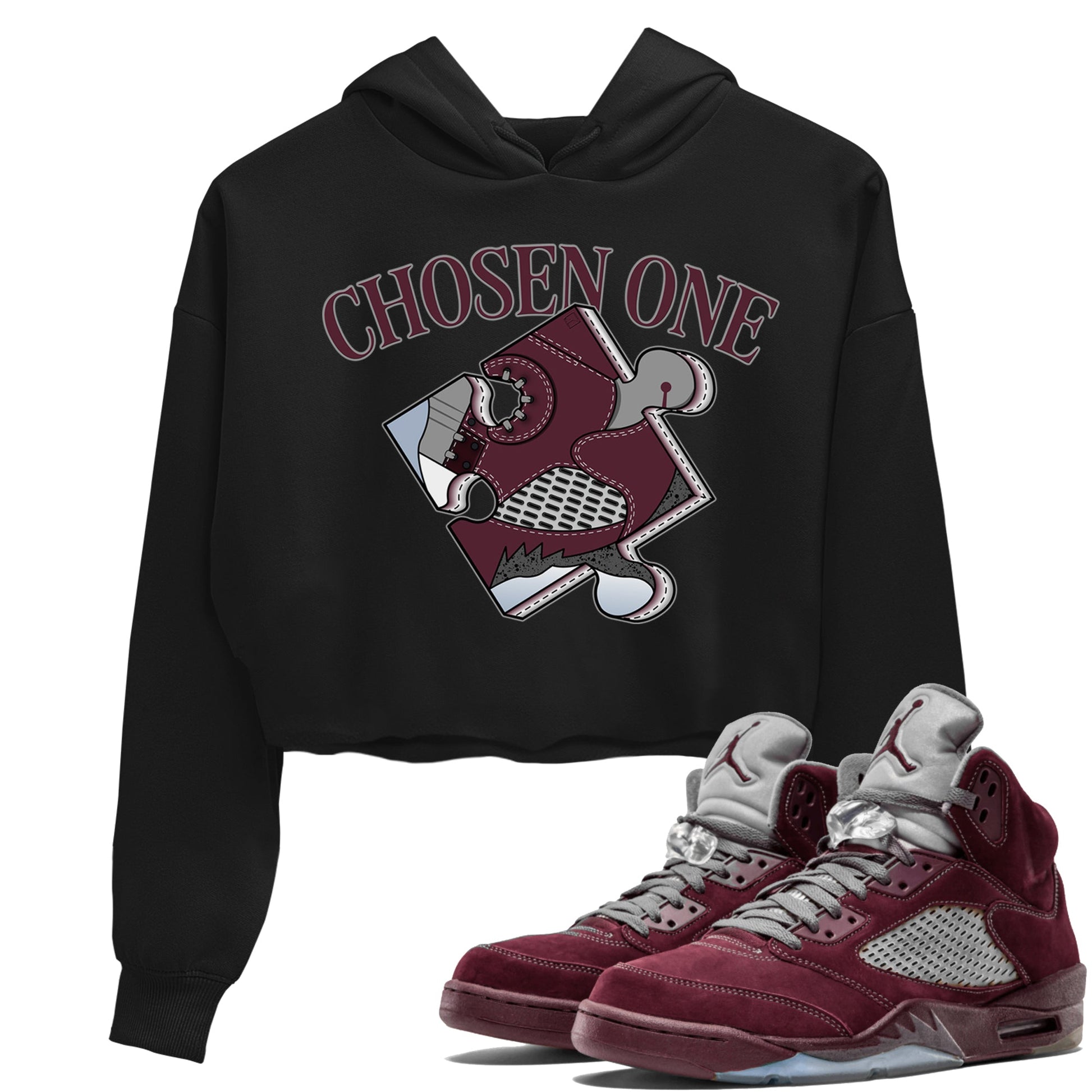 Jordan 5 Burgundy shirt to match jordans Sneaker Puzzle sneaker tees Crew Neck AJ5 Burgundy SNRT Sneaker Release Tees Black 1 Crop T-Shirt