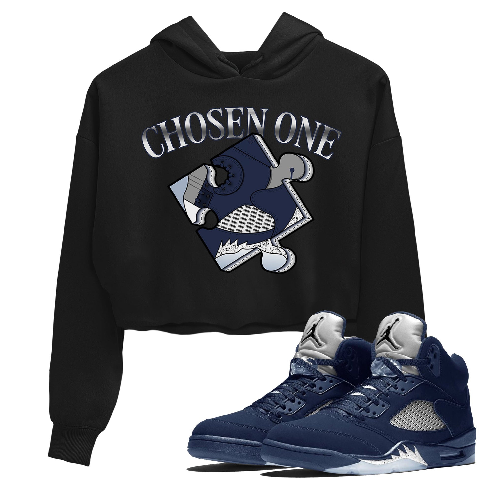 AJ5 Georgetown 5s Navy shirt to match jordans Sneaker Puzzle sneaker tees Crew Neck AJ5 Georgetown 5s Navy SNRT Sneaker Release Tees Black 1 Crop T-Shirt